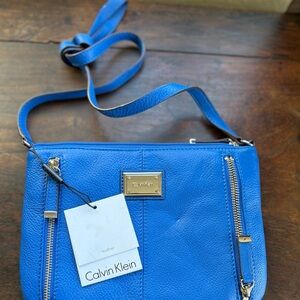 NWT Calvin Klein Cornflower Blue Leather Shoulder Handbag